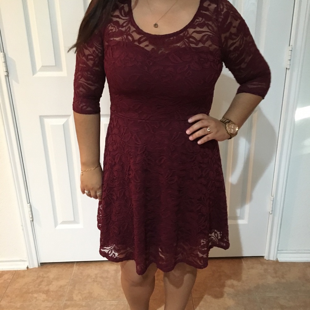 NWT Material Girl Lacey Maroon Cocktail Dress